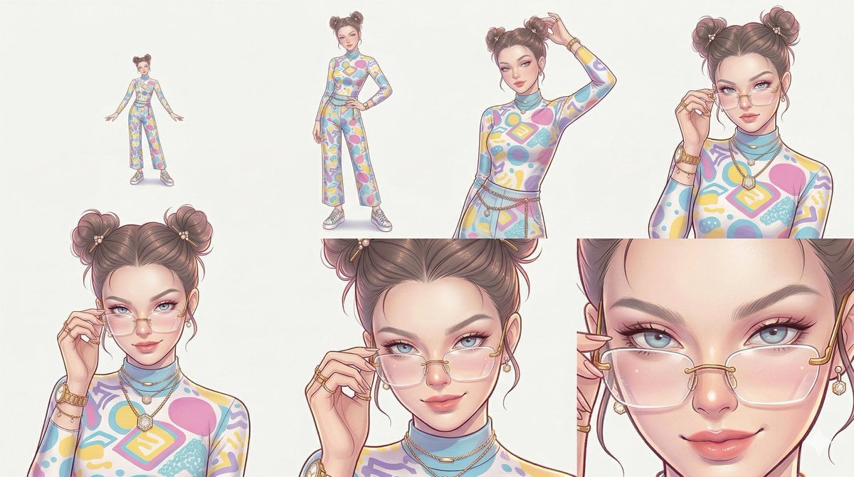 Reference Character Posing Grid Study Prompt