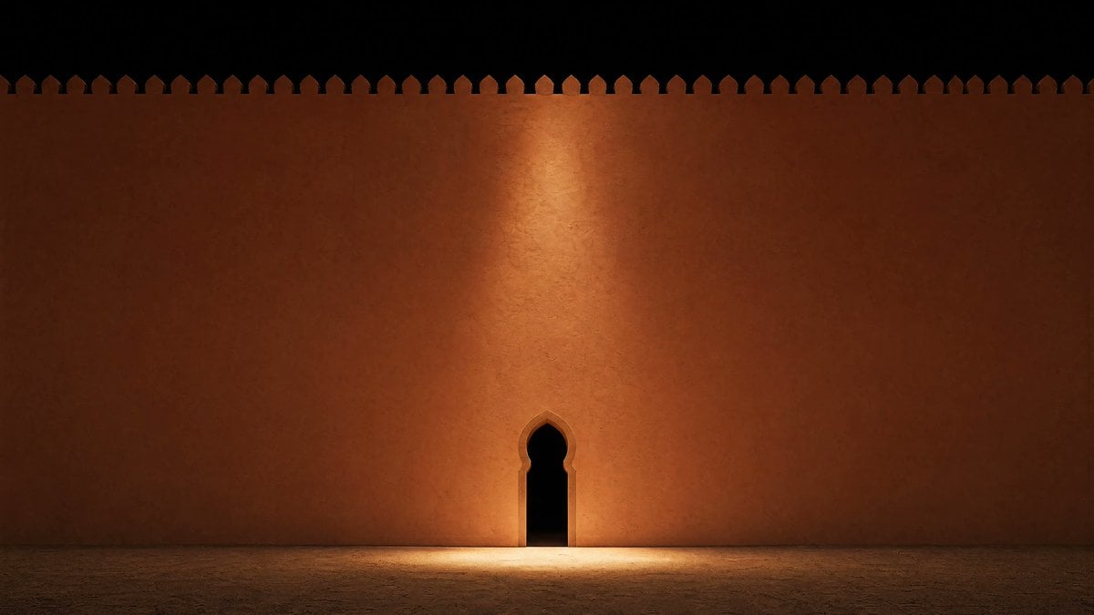 Minimalist Moorish Wall at Night