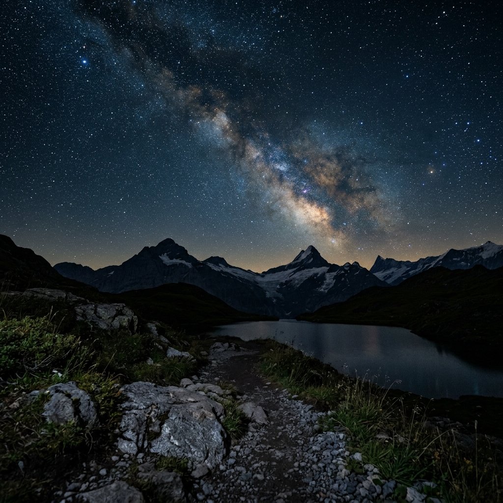 Realistic Mountain Silhouette at Midnight — AI image template example
