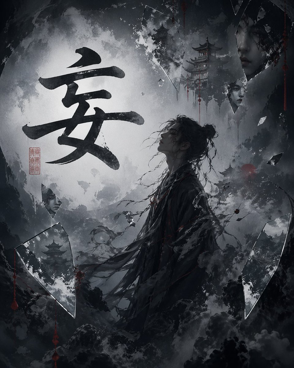 Chinese Calligraphy Dark Fantasy Poster