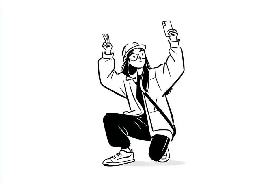 Minimalist Black and White Ink Character Illustration — AI image template example