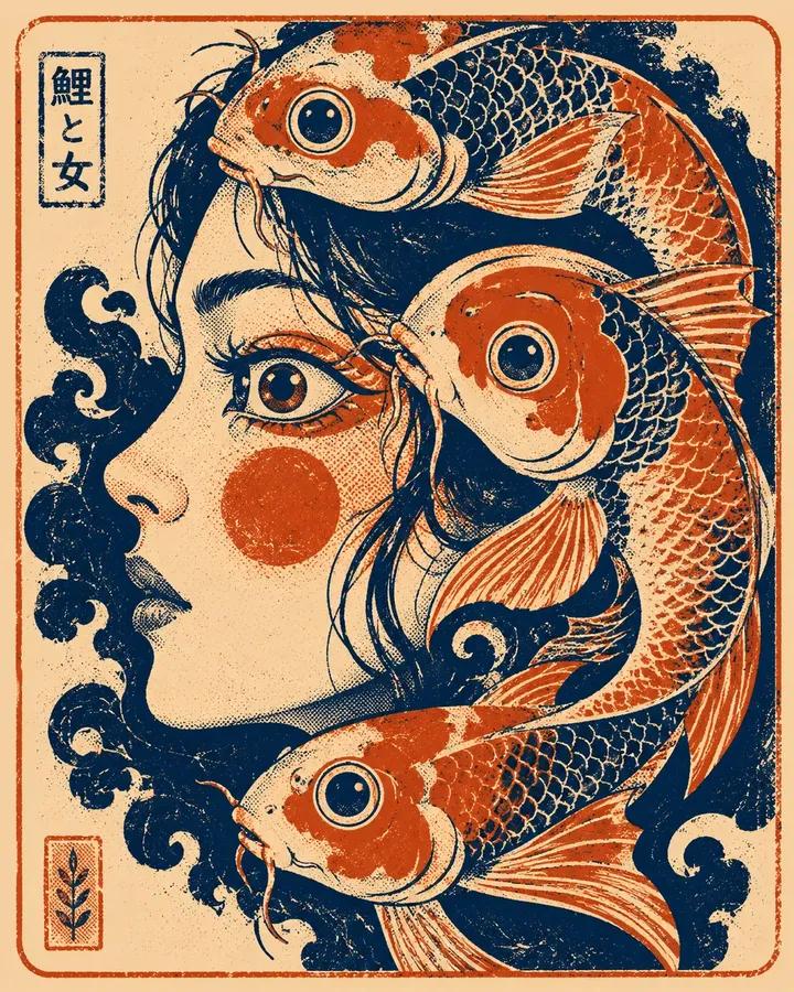 Graphic Screen-Print Human-Animal Illustration