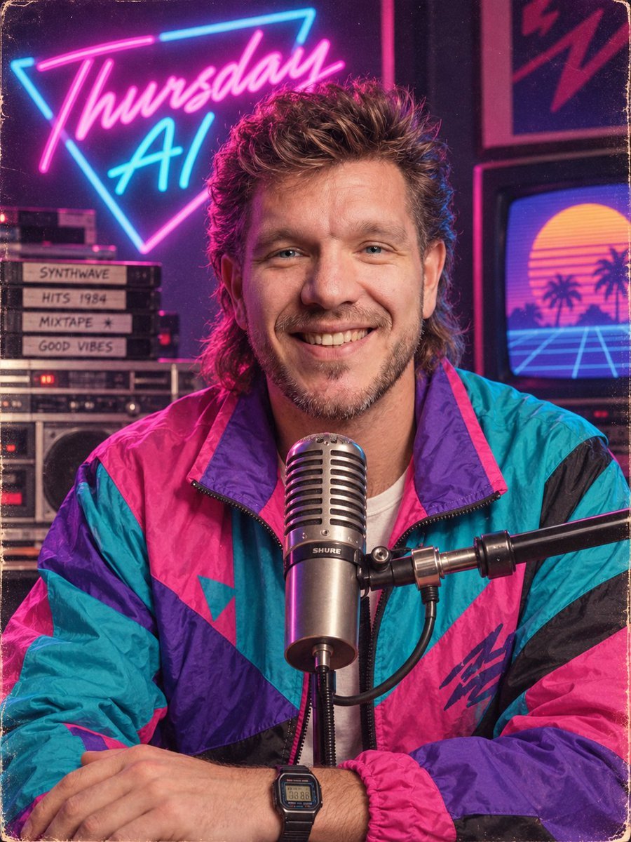 Retro Synthwave Podcast Host — AI image template example