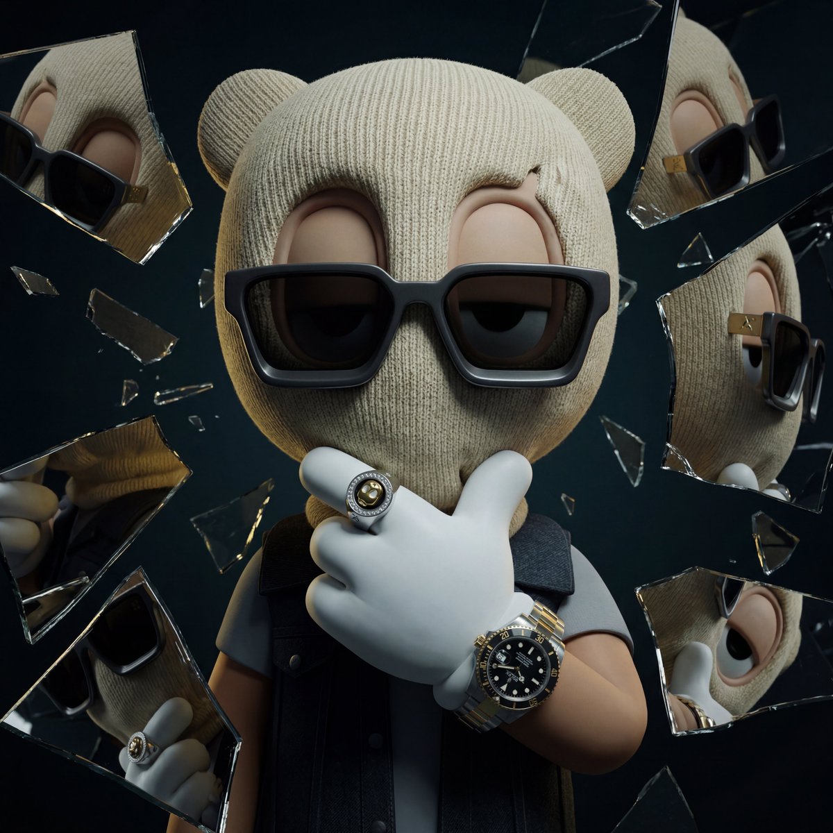 Ultra-realistic Cinematic Portrait with Shattered Glass and Luxury Accessories