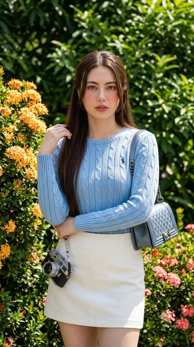 Woman in a vibrant garden portrait — AI image template example
