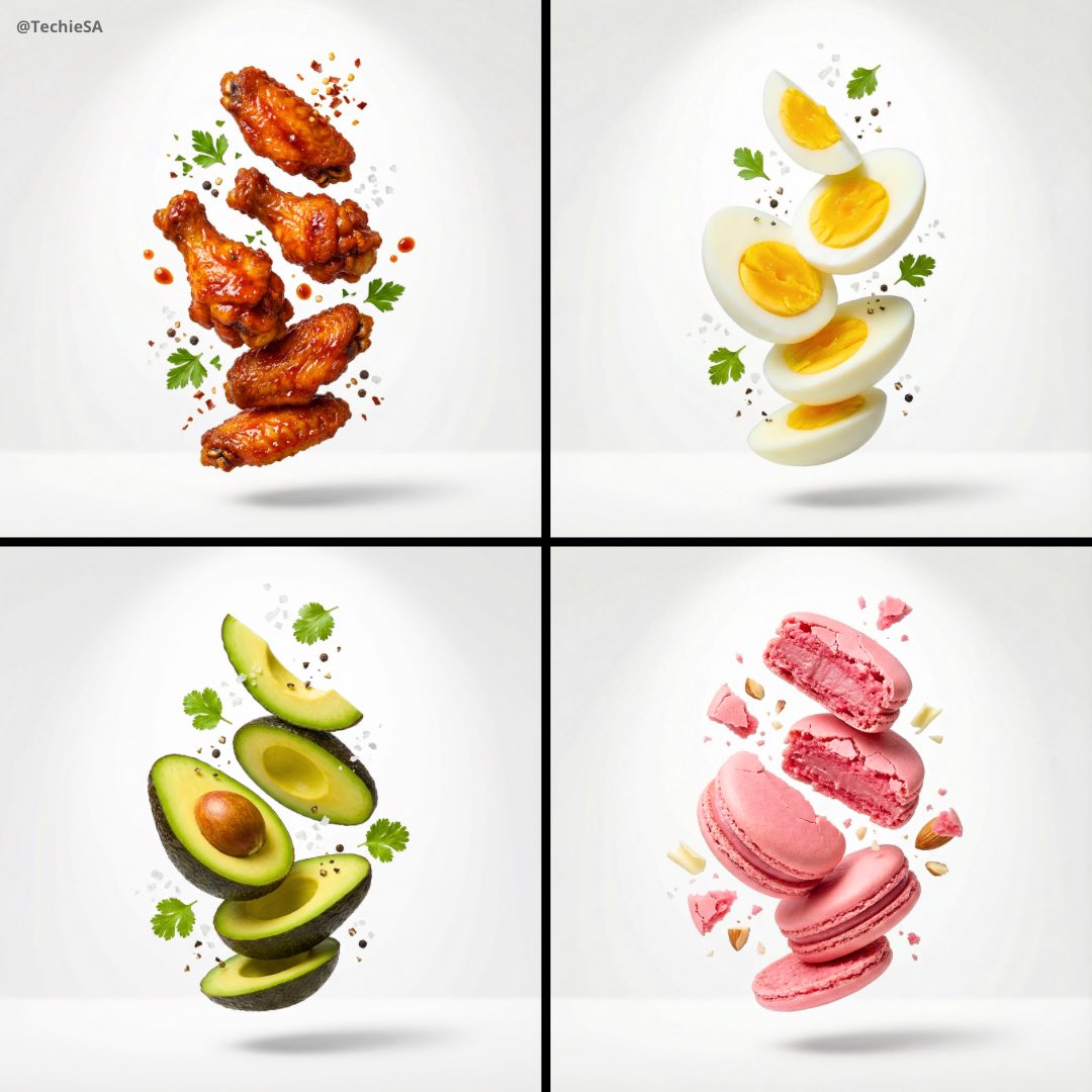 Premium food advertising, white seamless background, high key studio