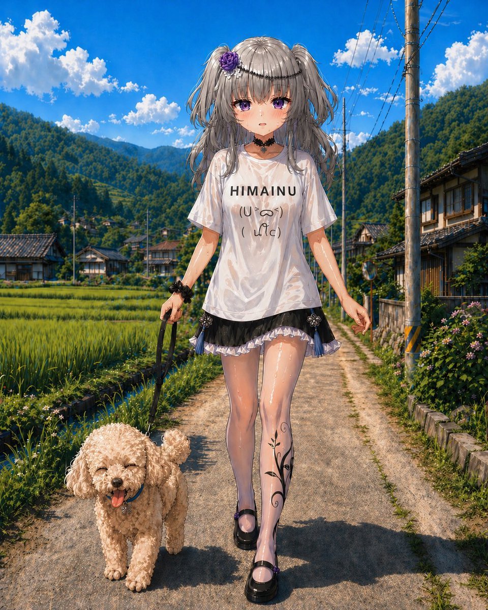 Anime Countryside Dog Walk T-Shirt Scene