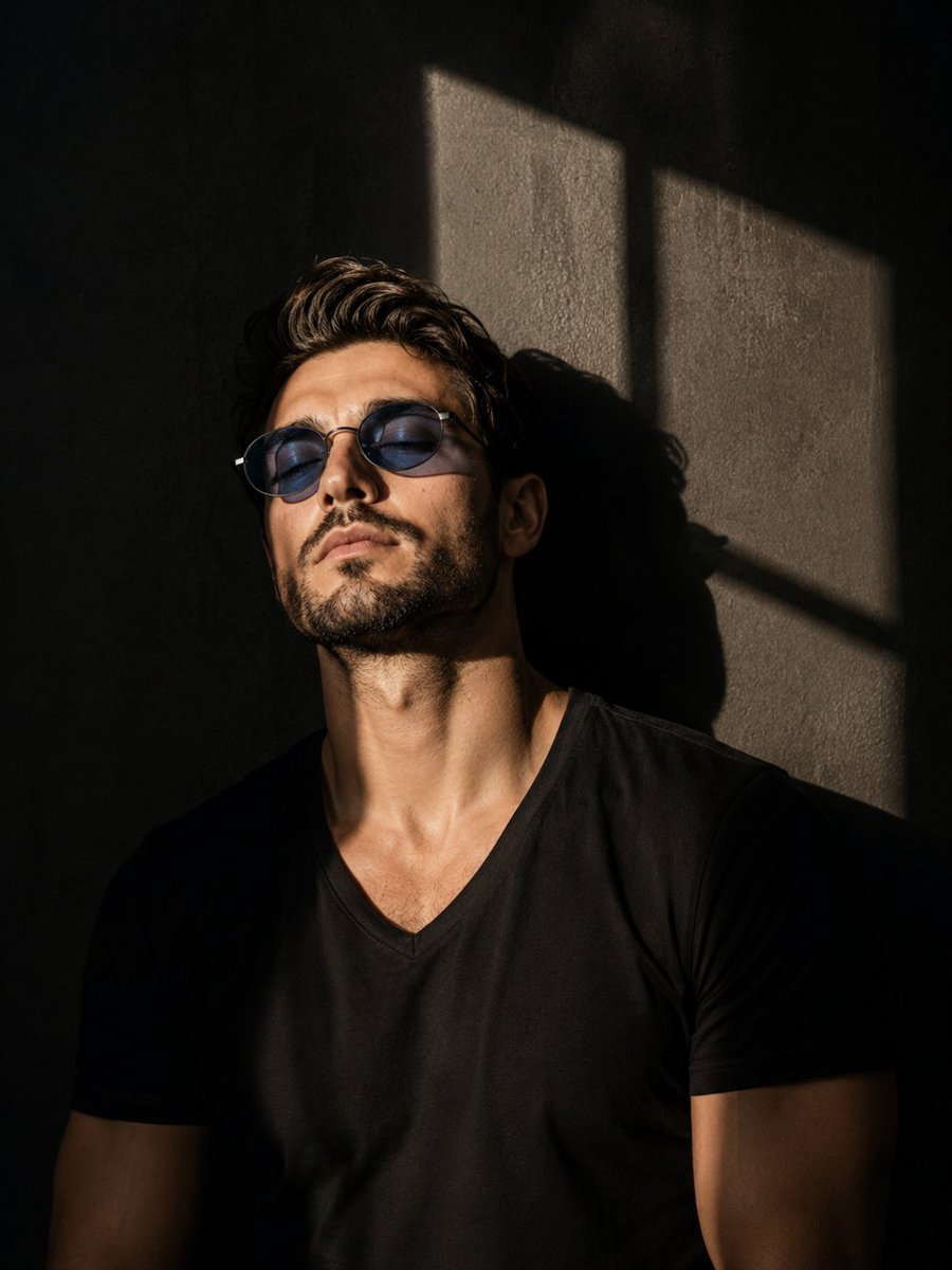Dramatic Low-Key Portrait with Window Light — AI image template example