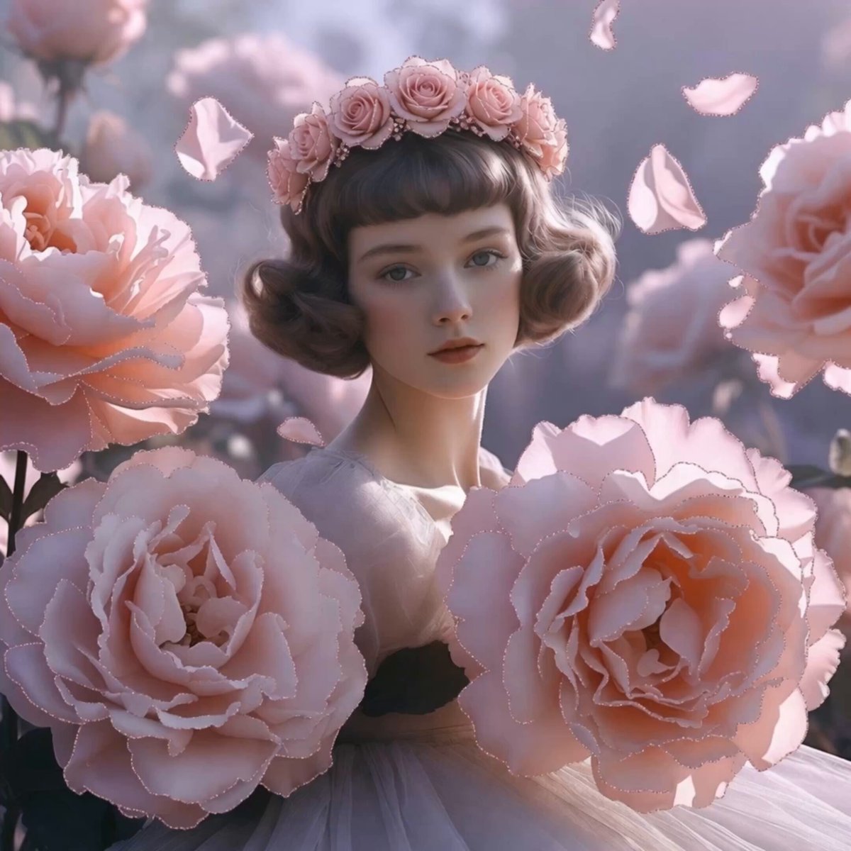 Dreamy Maiden with Pink Roses