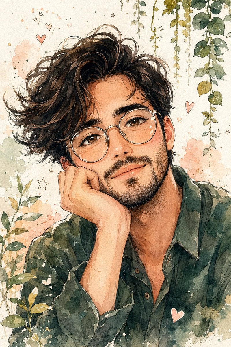 Watercolor Anime Style Male Portrait — AI image template example