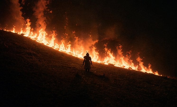 Samurai Before a Hillside Fire