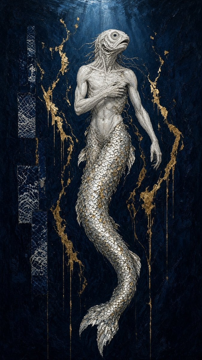Dark Fantasy Fish-Headed Mermaid — AI image template example