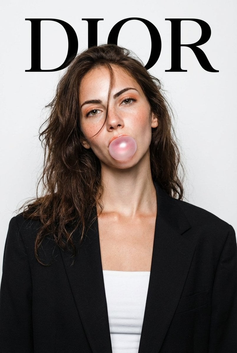 DIOR High-Fashion Studio Portrait with Bubble Gum