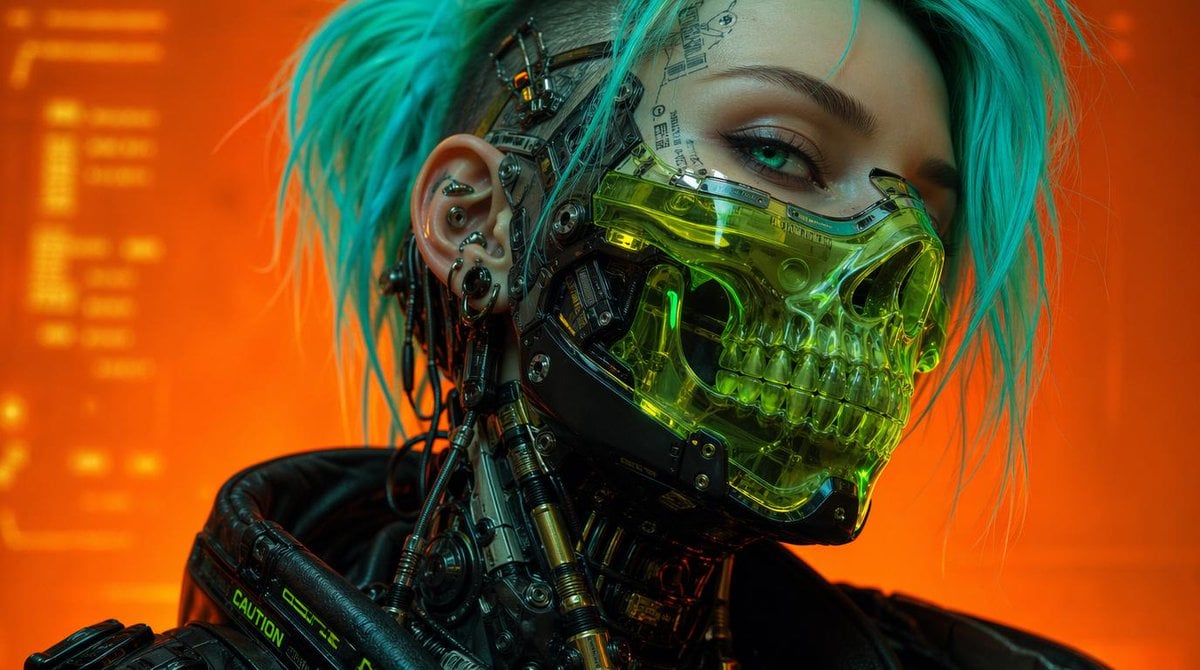Cyberpunk Cyborg Skull Mask Portrait