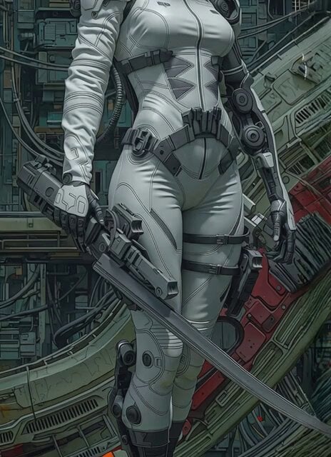 Futuristic Sci-Fi Tactical Woman Corridor Walk