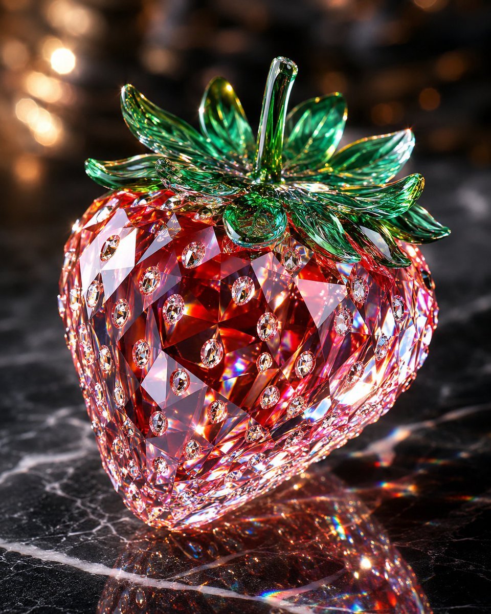 Crystal Strawberry Gemstone Sculpture — AI image template example