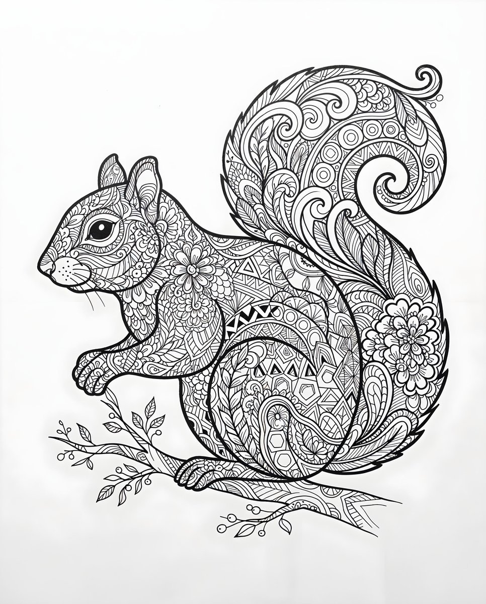 Zentangle Squirrel Line Drawing