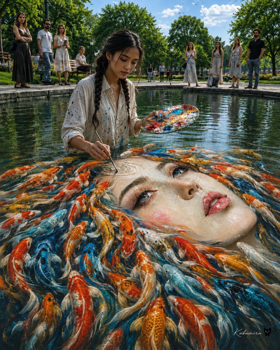 Surreal Koi Pond Portrait Painter — AI image template example