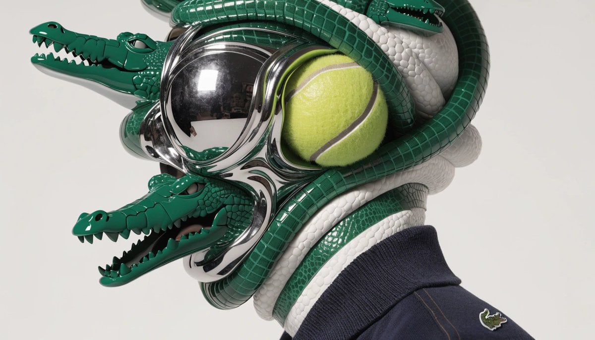 A hyperrealistic editorial photo of a figure wearing a unique helmet