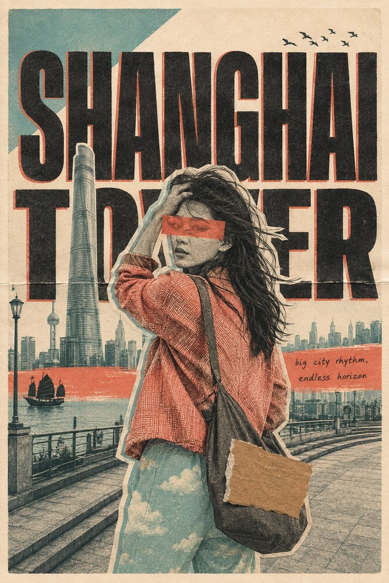 Risograph Collage Travel Poster — AI image template example
