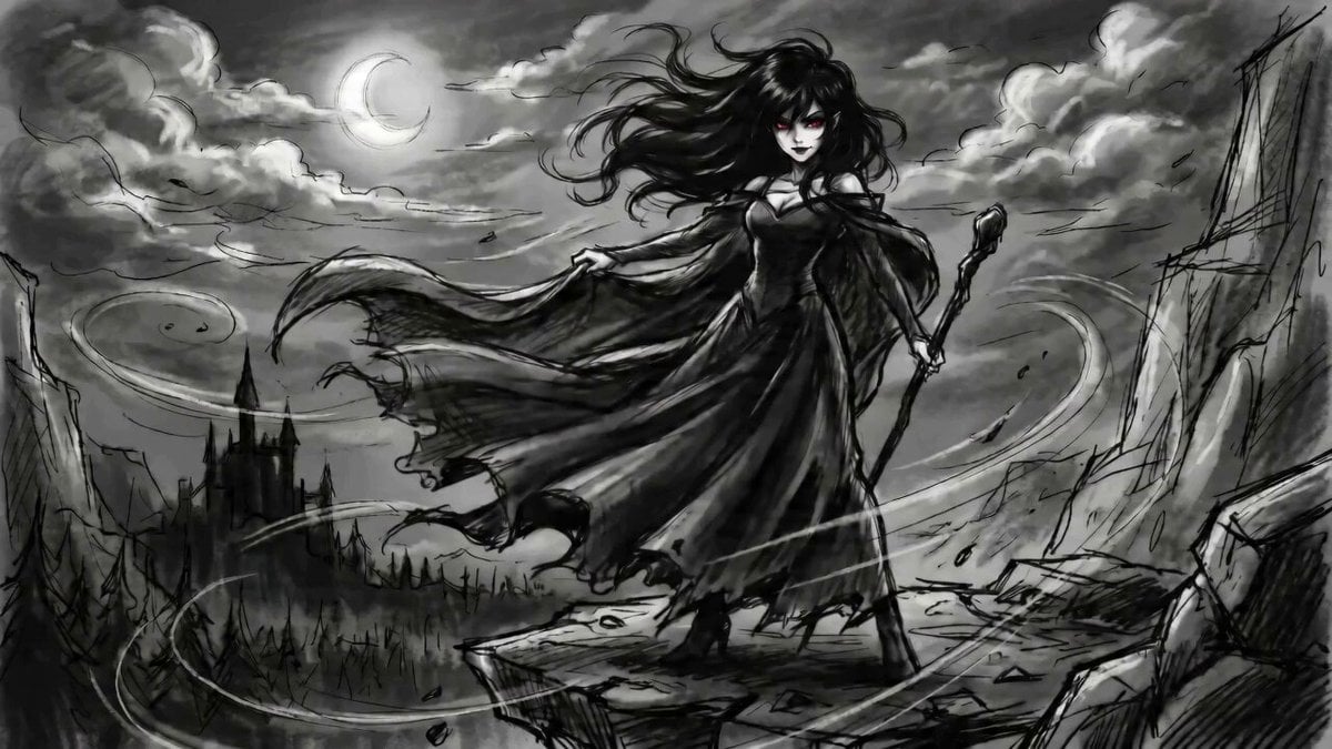 Anime Witch Transformation with Bat Wings