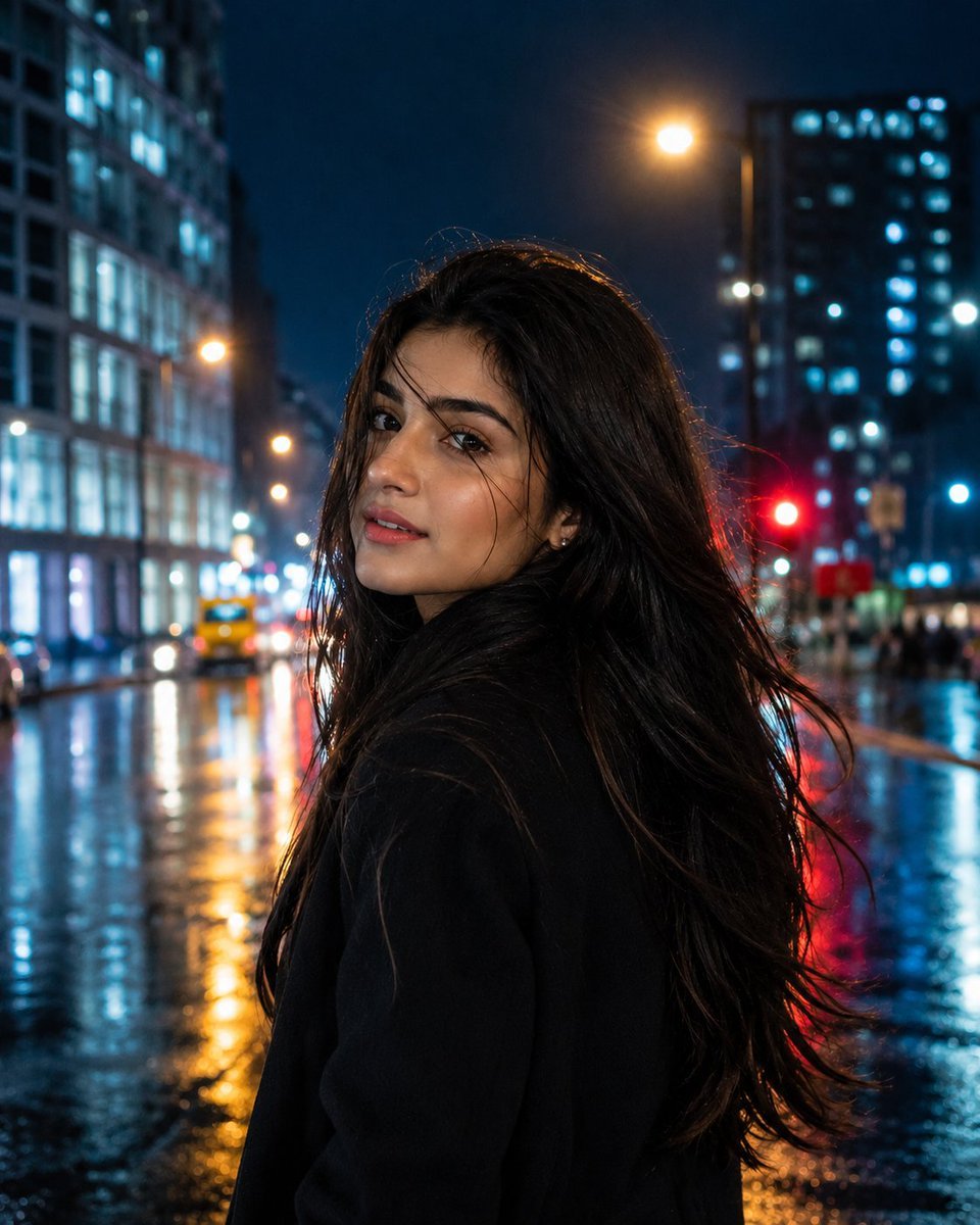Rainy Night City Portrait — AI image template example