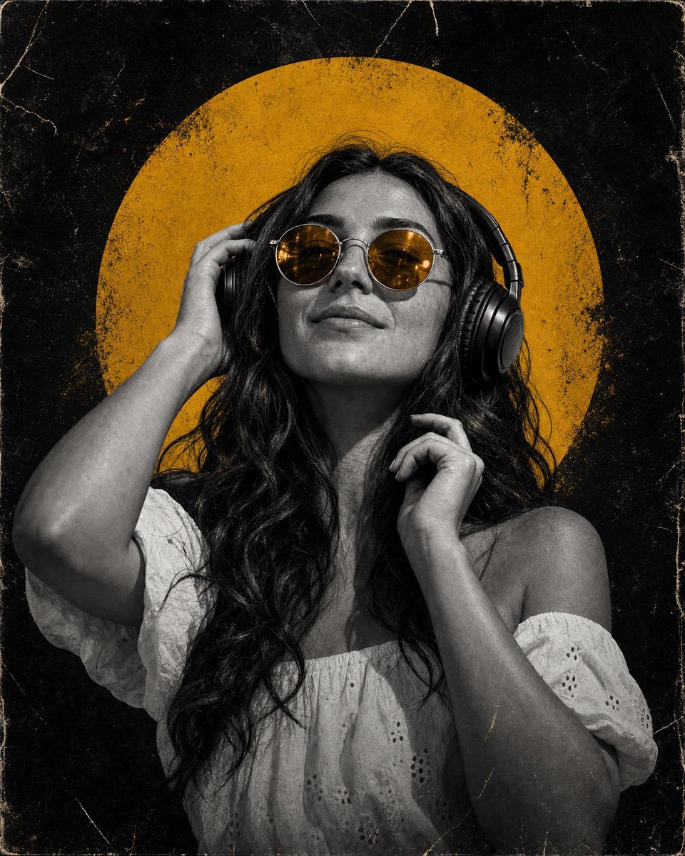 Grungy Yellow Halo Music Portrait — AI image template example