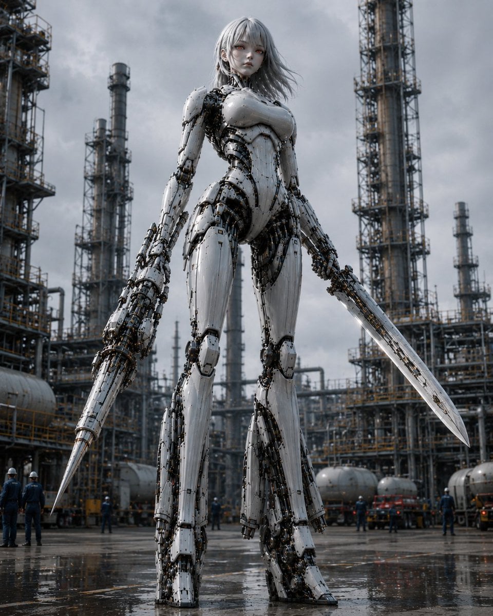 Giant Weaponized Robot in Refinery