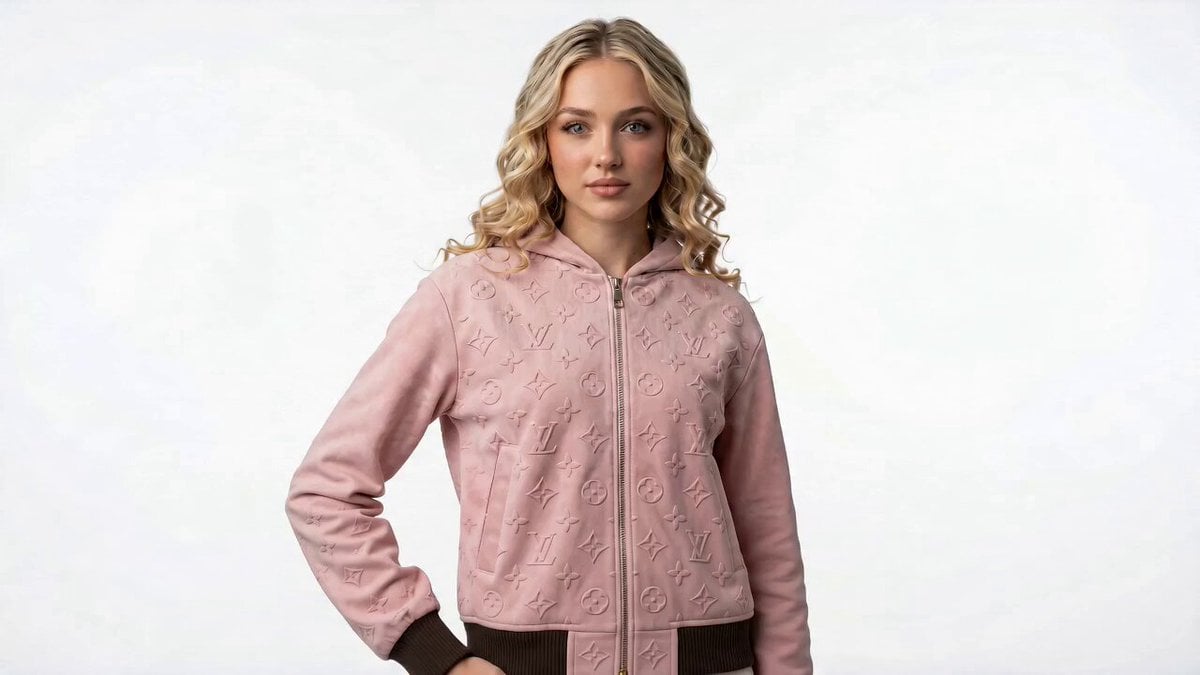 Luxury Pink Suede Hoodie Fashion Commercial