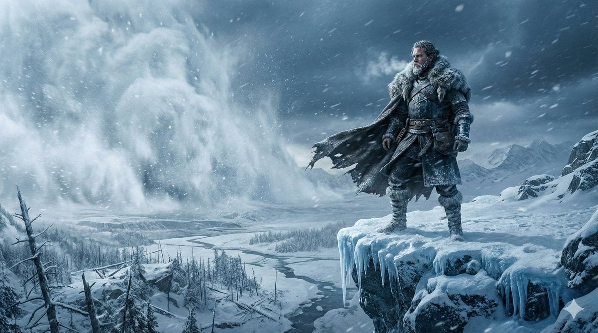 Epic Frozen Cliff Warrior Scene