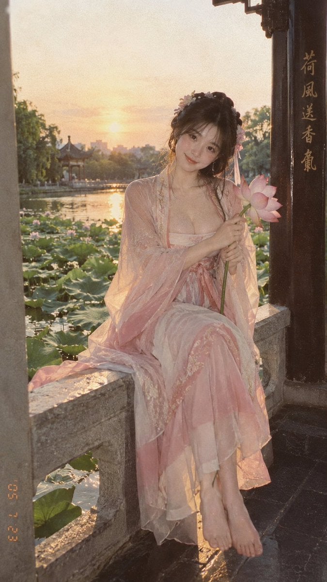 Lotus Pond Hanfu Sunset Portrait