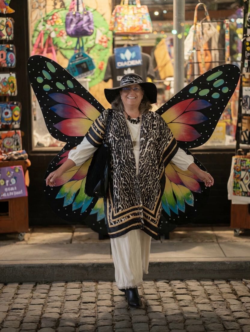 Woman Flying from Butterfly Bench
