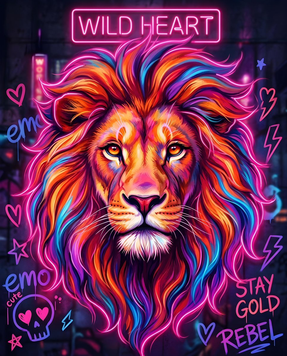 Vibrant Neon Majestic Lion — AI image template example