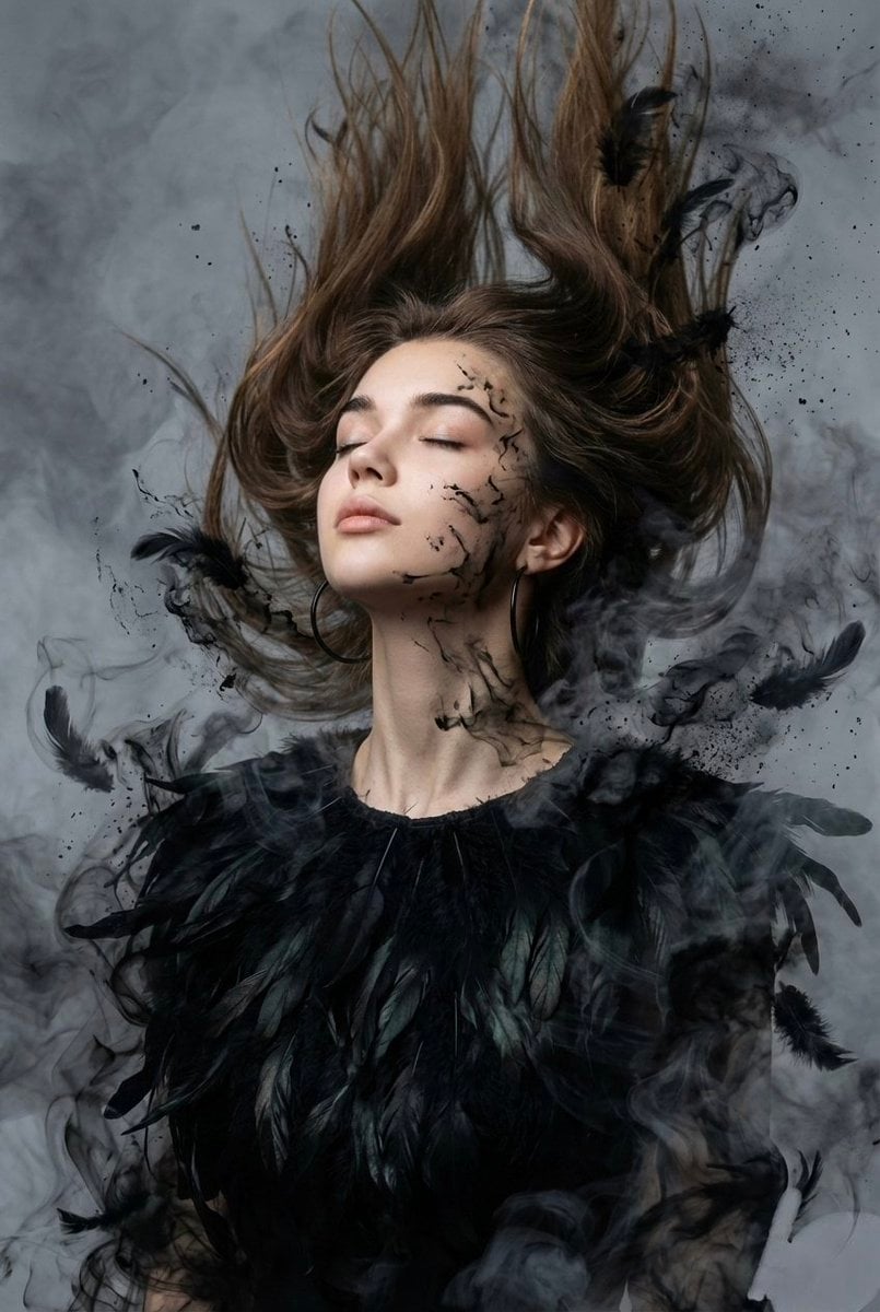 Long-sleeve blouse made of organic, layered deep matte black raven