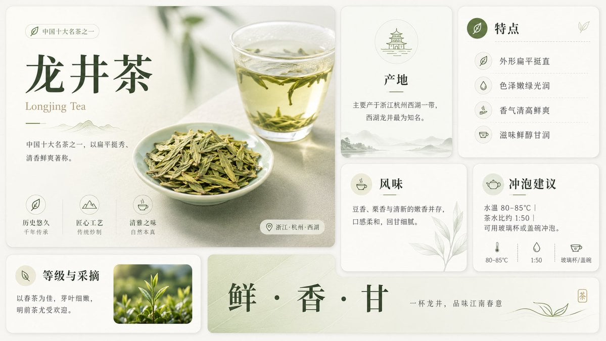 Clean Longjing Tea Infographic Upscale reference image 1
