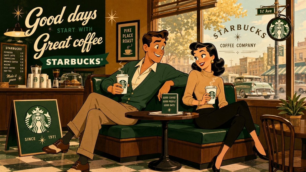 Mid-century Starbucks Cozy Corner — AI image template example