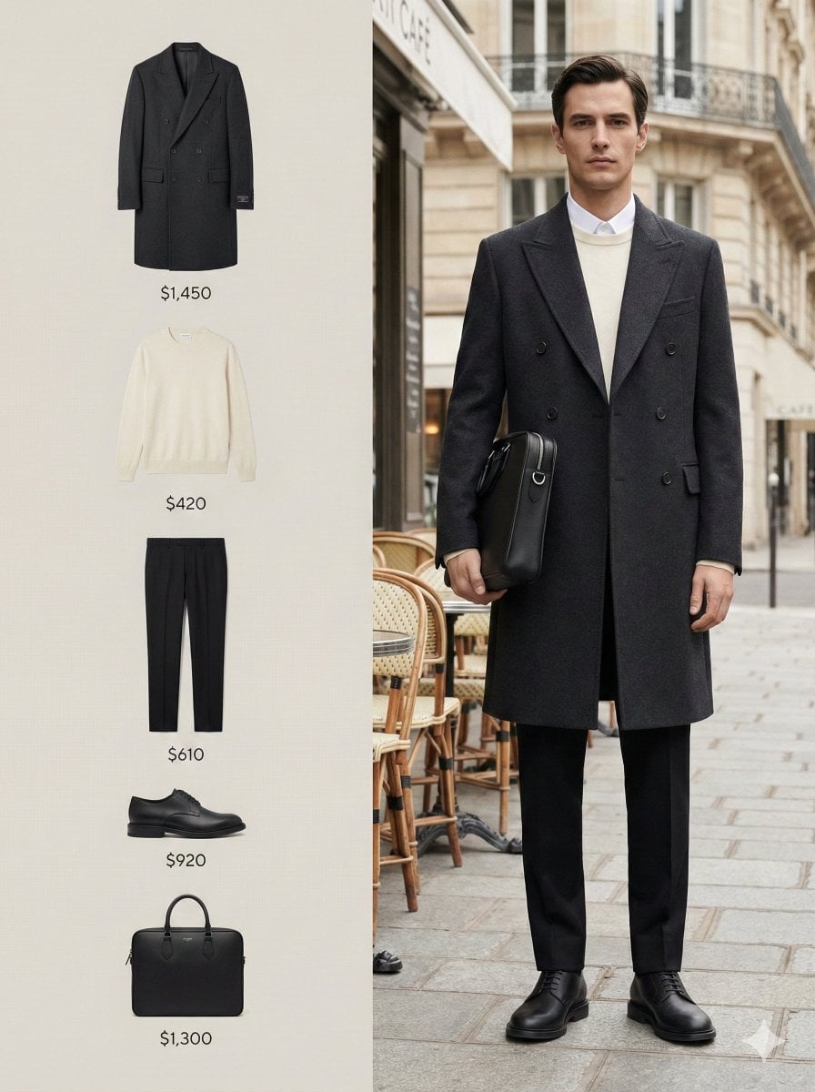 A high-fashion black and white editorial campaign image with a 3 4 — AI image template example