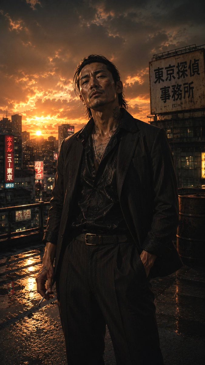 Tokyo Noir Detective Rooftop — AI image template example