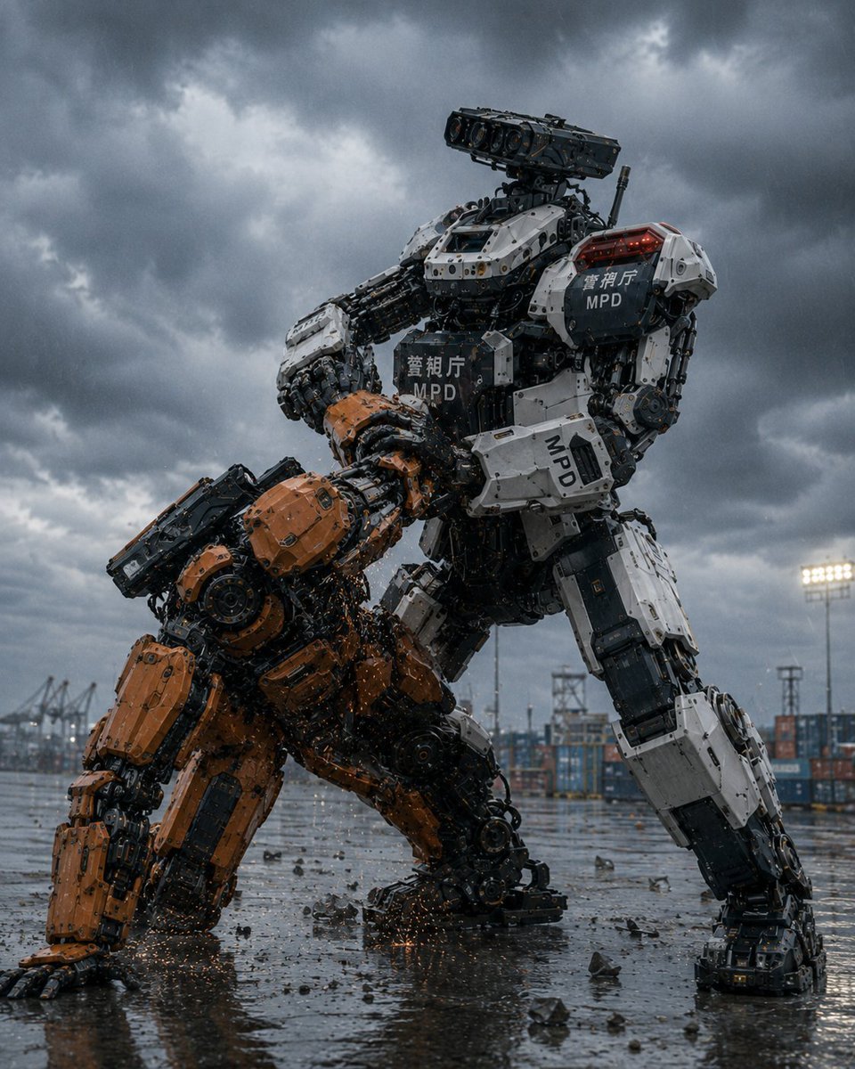 MPD Police Mecha Arrest Scene — AI image template example