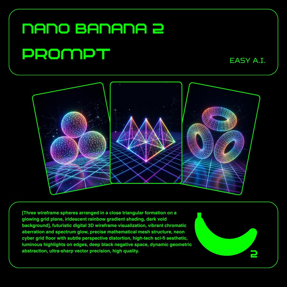 Neon Wireframe 3D Prompt Template