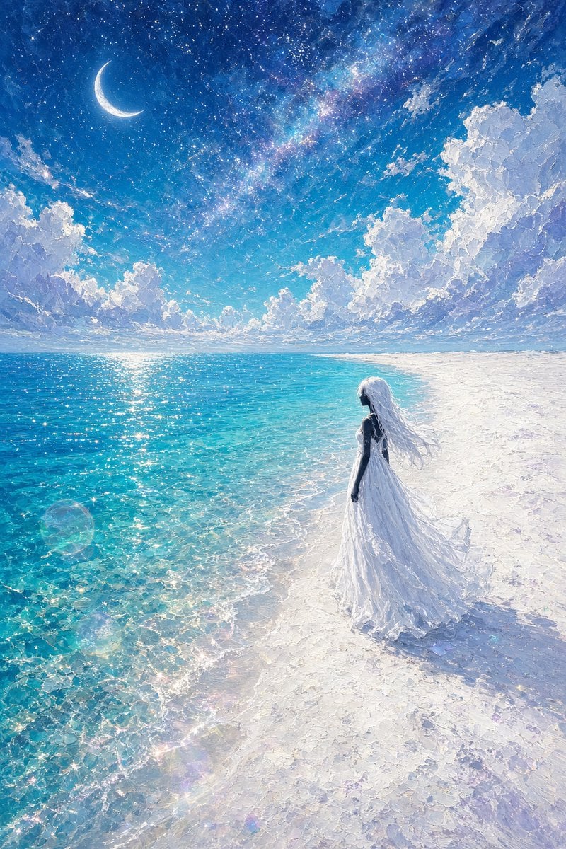Celestial Bride on Starlit Beach — AI image template example