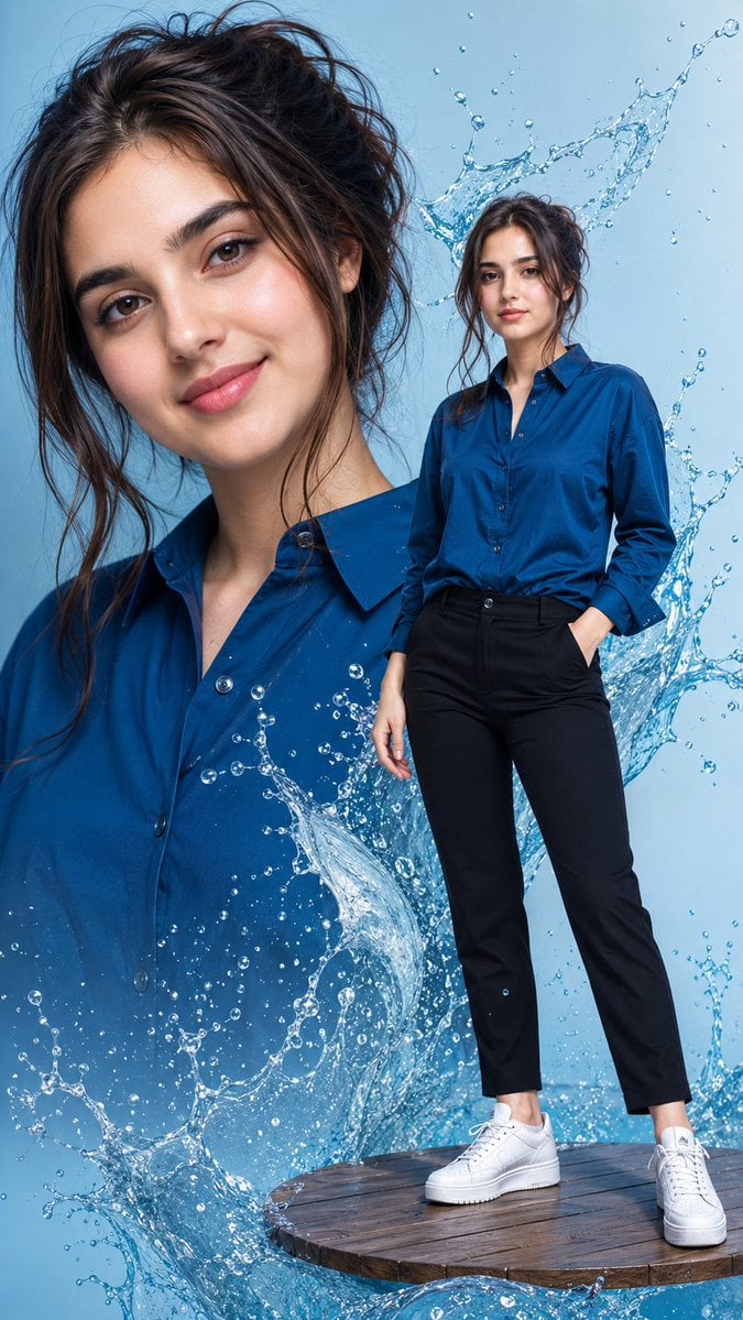 Water Splash Fashion Composite — AI image template example