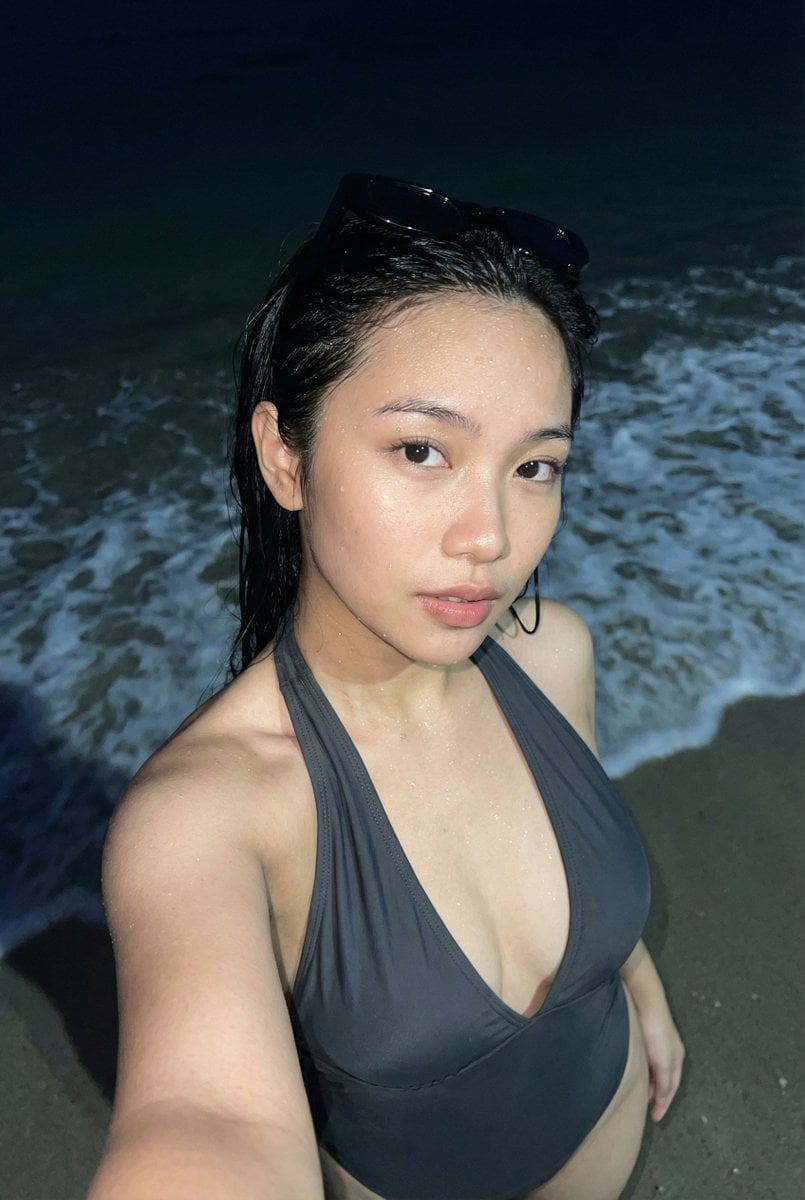 Realistic Smartphone Flash Selfie at Night Beach