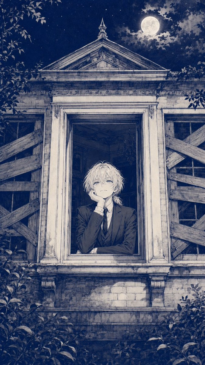 Moonlit Mansion Anime Album Cover — AI image template example