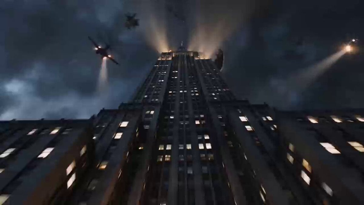 Vertical Skyscraper Battle in Rain