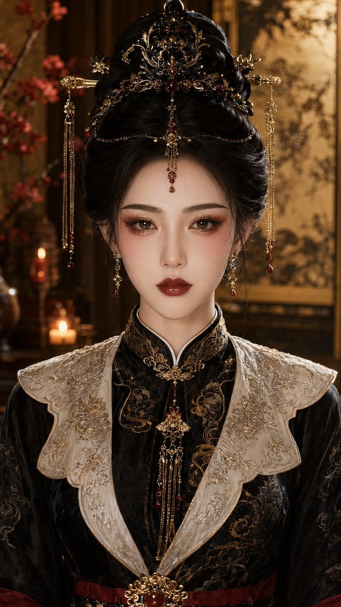 Classical Chinese Red-Tea Rose Makeup — AI image template example