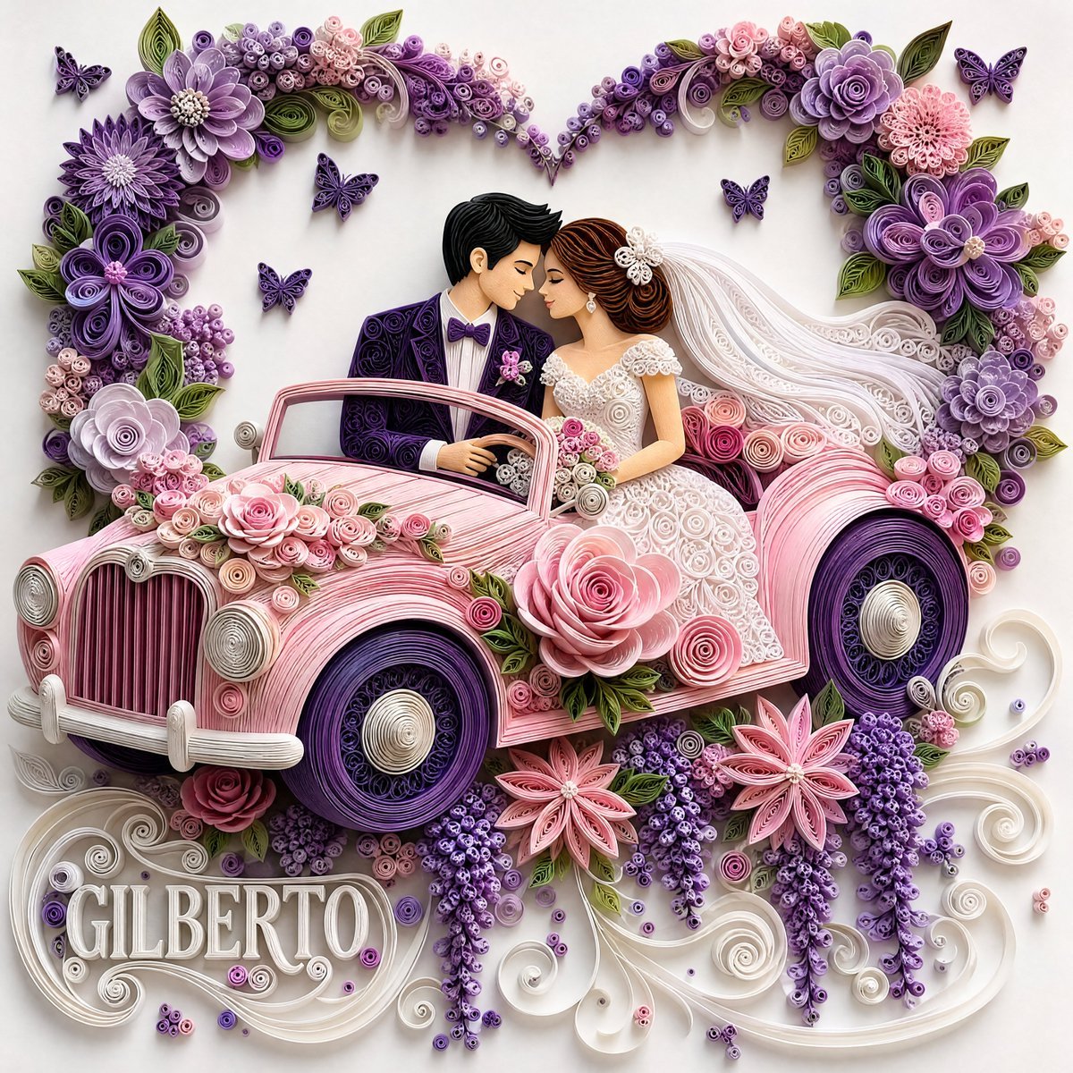 3D Paper Quilling Wedding Scene — AI image template example