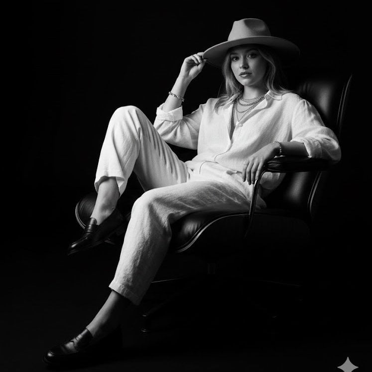 Hyper-realistic 8K black-and-white studio portrait captured as a medium