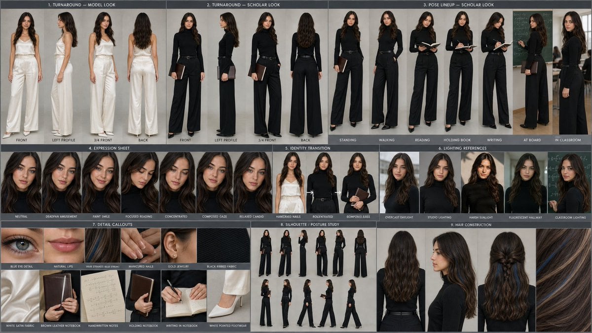 Professional Cinematic Character Sheet reference image 1