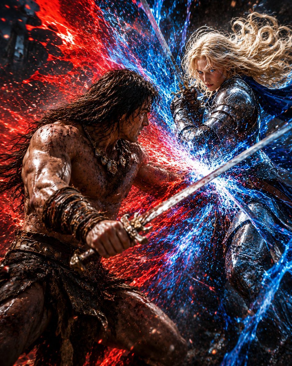 Red and Blue Fantasy Sword Clash